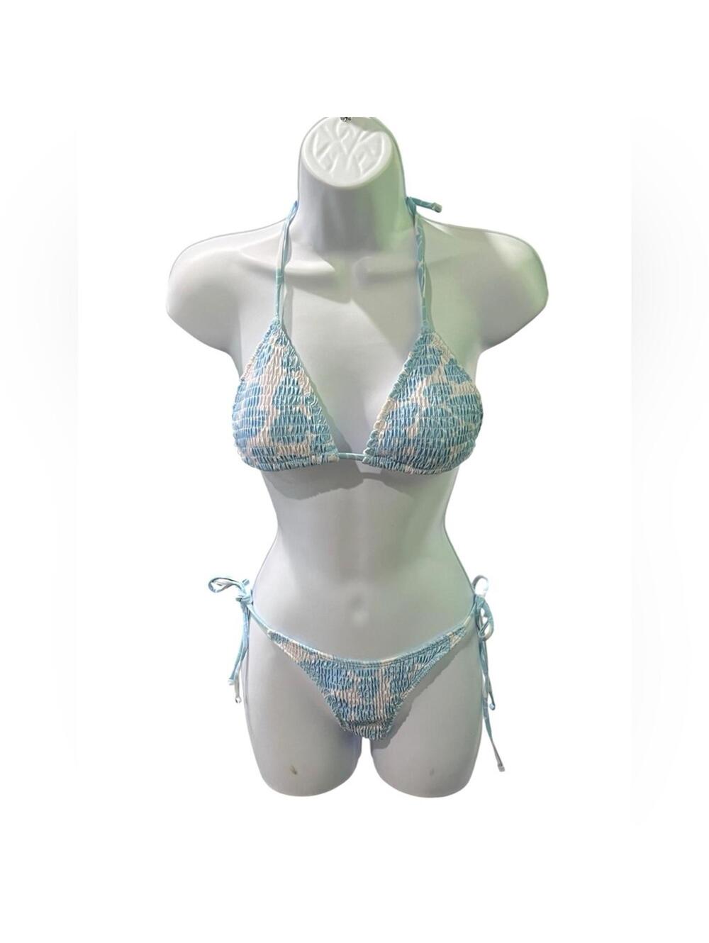 Blue & White Smocked Triangle Bikini Set – Size XS – NWOT